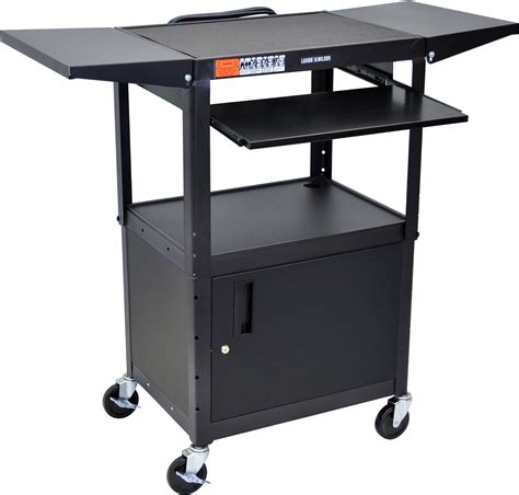 adjustable steel a v cart cabinet with pullout trays|LUXOR AVJ42KBCDL Steel AV Cart with Adjustable .